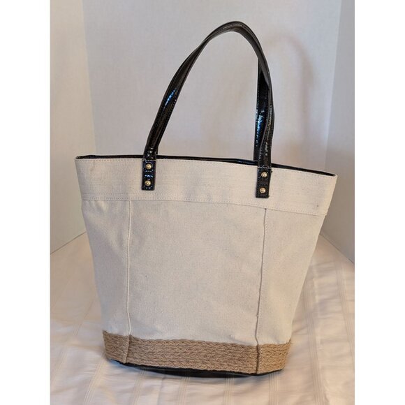 Anne Klein Canvas Tote Bag Patent Leather Handles Rope Trim W/ Accessory Pouches - Picture 8 of 16